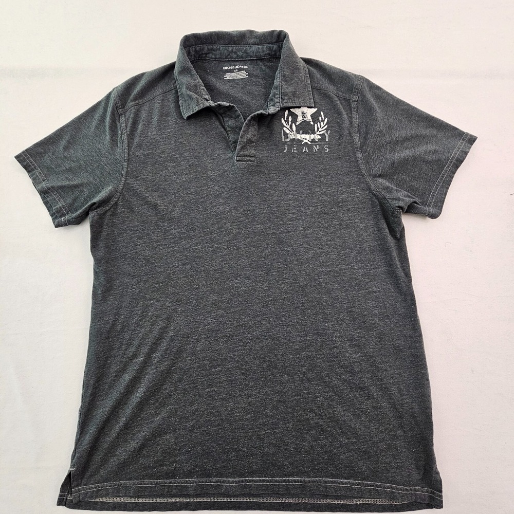 DKNY Jeans Gray Short Sleeve Cotton Blend Polo Shirt Men's L